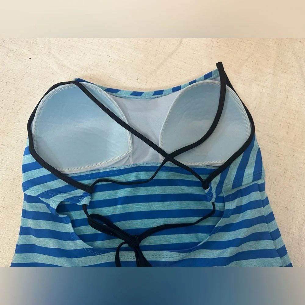 Nike Blue Striped Tie-Back Tankini Top with Built-In Bra – Women’s Size 14